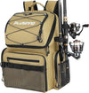 PLUSINNO Cooler Fishing Backpack with Rod Holders 45L Large Water-resistant Fishing Tackle bag Store Fishing Gear Fishing Gifts for Men Father, Sport Bags