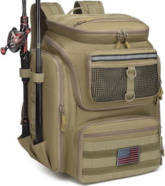 HAMBOLY Fishing Backpack with Rod Holders, 40L Tackle Box Backpack for Fishing Gear, Waterproof Fishing Bag for Men