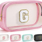 YOOLIFE Travel Clear Makeup Bag Toiletry Bag, Make up Bag Waterproof Toiletry Bags for Women Cosmetic Bag Preppy Stuff Birthday Gifts for Women Personalized Pink Mother Girlfriend Wife Gifts Letter G