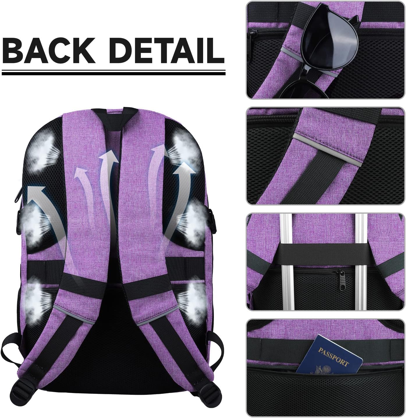 Lapsouno Travel Backpack, Travel Laptop Backpack, Multiple Pockets 15.6 Inch Carry on Backpack with USB Port, TSA Friendly Water Resistant College School Business Bag for Women, Purple - Roamly