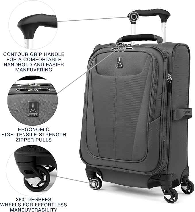 Travelpro Maxlite 5 Softside 2pc Set Expandable Carry On Luggage with 4 Spinner Wheels/Soft Underseat Tote, Lightweight Suitcase, Men and Women, Shadow Grey