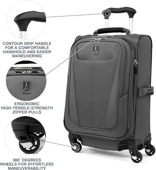 Travelpro Maxlite 5 Softside 2pc Set Expandable Carry On Luggage with 4 Spinner Wheels/Soft Underseat Tote, Lightweight Suitcase, Men and Women, Shadow Grey