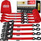 AUGO Heavy Duty Ratchet Straps & Soft Loops – Pack of 4 Extra Strong 1.5” by 10’ Ratchet Straps w/S-Hook Safety Latches & 4 Soft Loop Tie Downs – 4400Lb Break Strength for Motorcycles, ATVs, Etc.