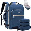 LOVEVOOK Travel Backpack for Women & Men 40L,Airline Approved Carry On Backpack Travel Essentials,TSA Carry on Luggage,Waterproof Personal Item Travel Bag,Suitcase with 3 Packing Cubes,Dark blue-Black
