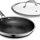 HexClad Hybrid Nonstick 10-Inch Frying Pan with Tempered Glass Lid, Stay-Cool Handle, Dishwasher-Friendly, Oven-Safe Up to 900°F, Induction Ready, Compatible with All Cooktops