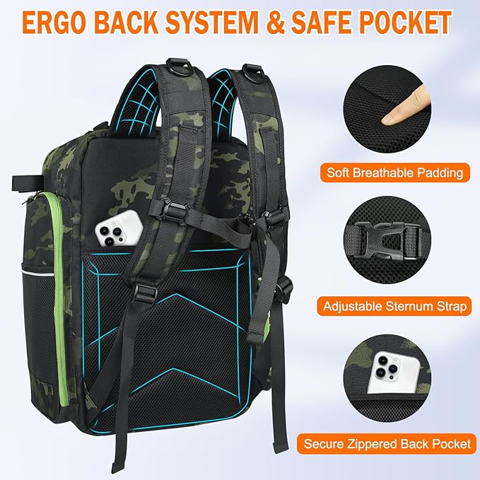 AYAMAYA Fishing Backpack, 40L Tackle Backpack with Rod Holders & 2 Tackle Trays, Large Water-resistant Fishing Bag Equipments