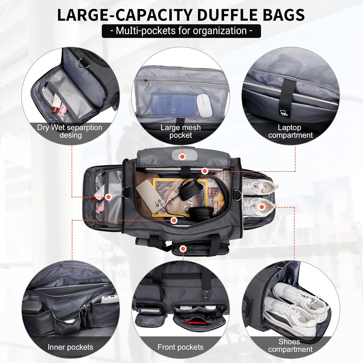 WITZMAN Travel Duffel Bags for Men Large Carry On Weekender Overnight Bag 3 in 1 Backpack with Shoe Compartment （B693 Silvery Grey) - Roamly