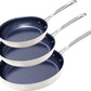 Nuwave 3-Piece Fry Pan Set, 8”, 10”, 12” Forged Lightweight, G10 Healthy Duralon Blue Ceramic Ultra Non-Stick, Induction-Ready & Works on All Cooktops, Ergonomic Stay-Cool Handles
