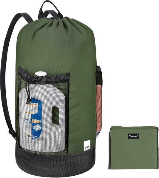 BALEINE 150L Laundry Bag Backpack, 900D Oxford Fabric Large Travel Laundry Bags with Shoulder Straps and 2 Mesh Pockets for College Dorm, Apartment, Laundromat (Green, 150L)