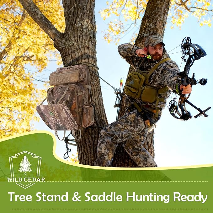 Bow Hunting Backpack 3.0 for Men, Saddle Camo backpack with Bow Holder, Compound Bow Hunting Bag for Saddle Hunting Deer and Elk