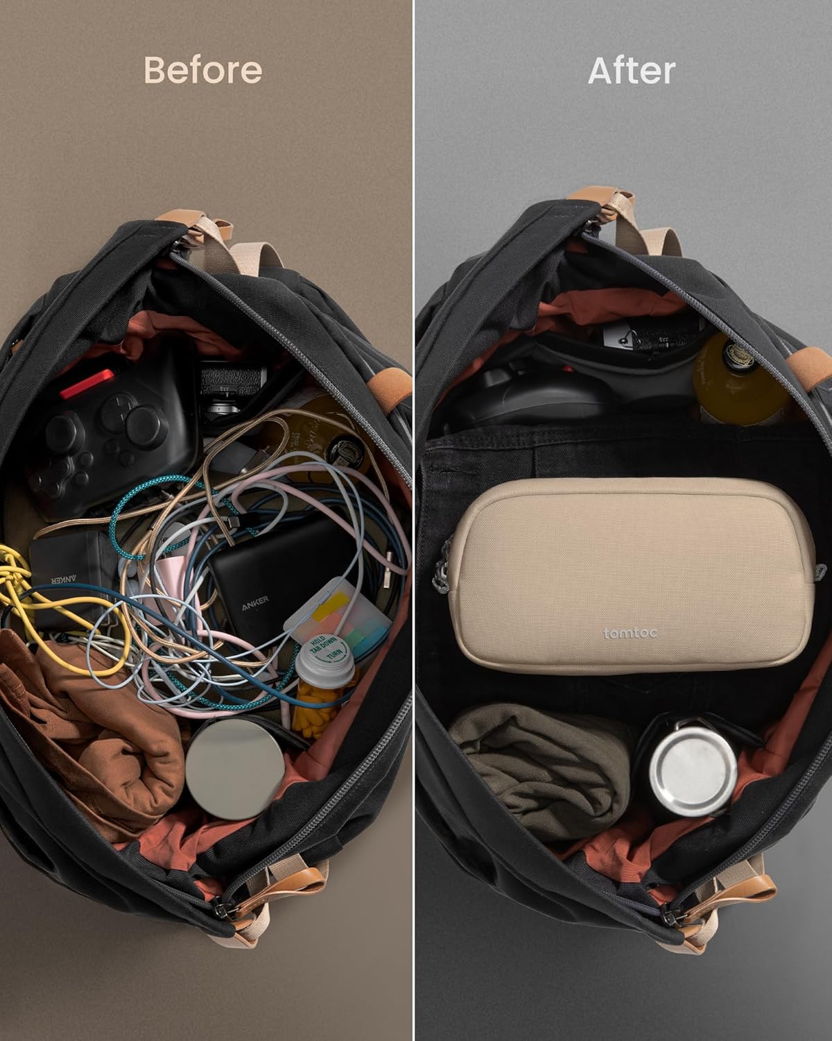 tomtoc Electronics Organizer Travel Case, Water Resistant Travel Bag Cable Organizer for Essentials, Tech Pouch Accessories Carry Storage for Cord, Phone, Cables, Airpods, USB Flash Drive, Daily Items - Roamly