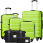 LONG VACATION 6 Piece Luggage Set Carry on Suitcase with ABS+PC hardshell, Spinner Wheels & YKK Zipper TSA Lock (APPLE GREEN, 6 piece set)