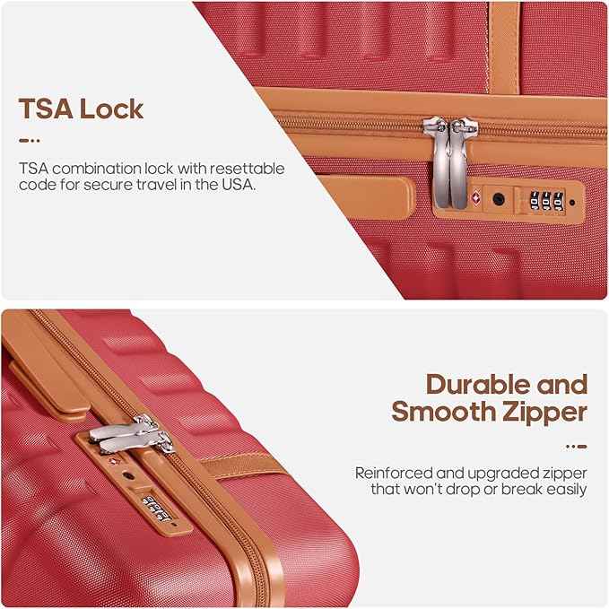 UKEIN Luggage Sets 3 Piece, PC Hardside Checked Luggage 28 Inch With Spinner Wheels with TSA Lock, Large Suitcase Set With Travel Backpack for Men (Red, 3 piece set (28inch))