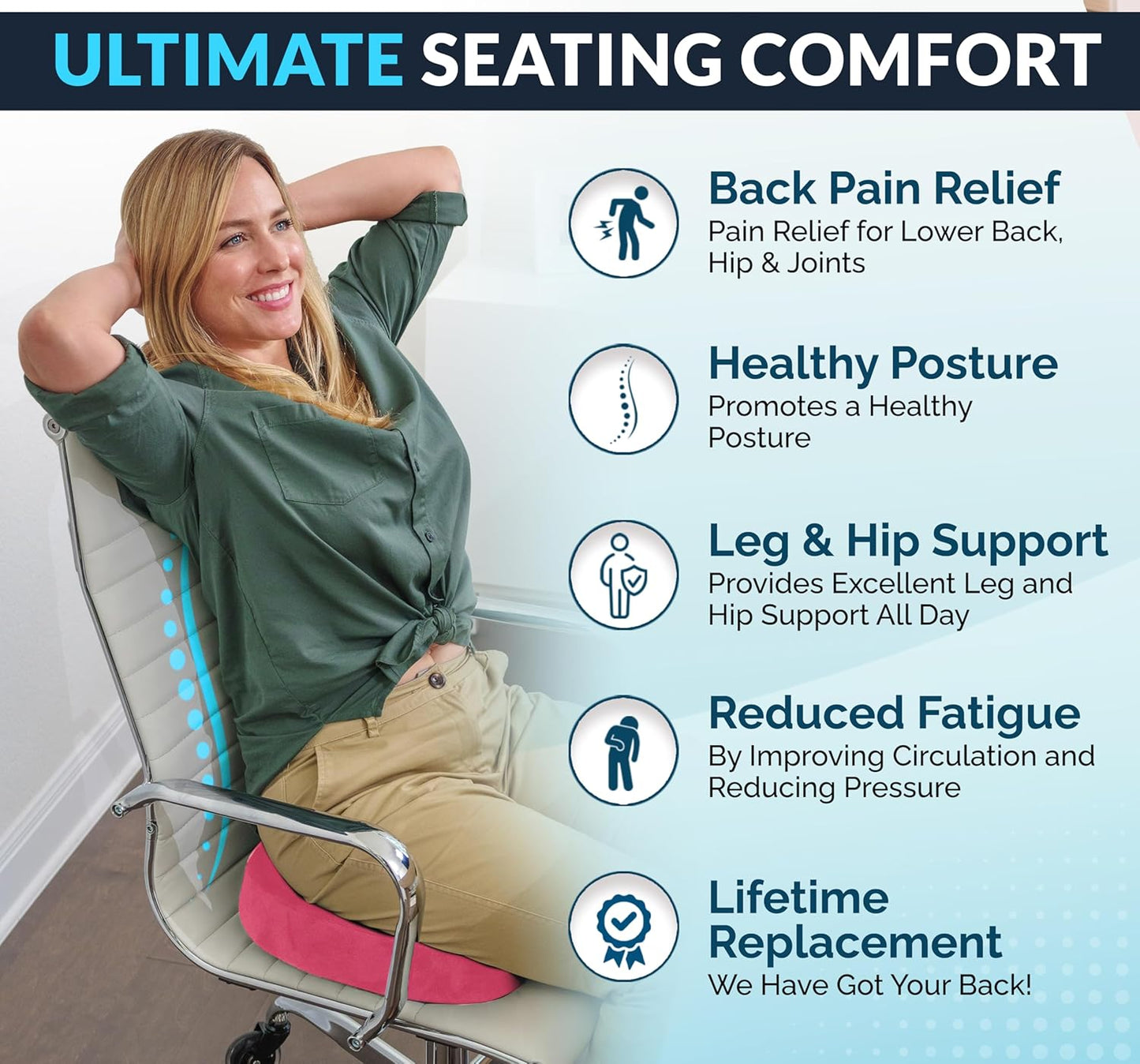 ComfiLife Premium Gel & Memory Foam Seat Cushion – Doctor Recommended Office Chair Cushion, Car Seat Cushion – Chair Cushions for Back & Sciatica Pain Relief – Seat Cushions for Office & Desk (Pink)