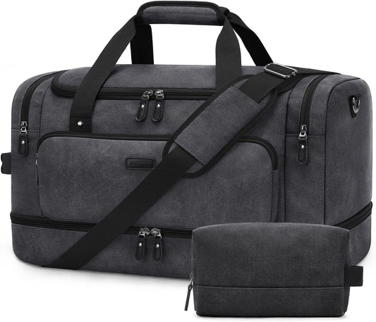 ZOMFELT Duffle Bag for travel, 40L Canvas Travel Duffel Bags for Men Women, Water Resistant Overnight Weekender Bag with Toiletry Bag & Shoe Compartment, Carry on Luggage Bag for Travel, Gym, Black - Roamly