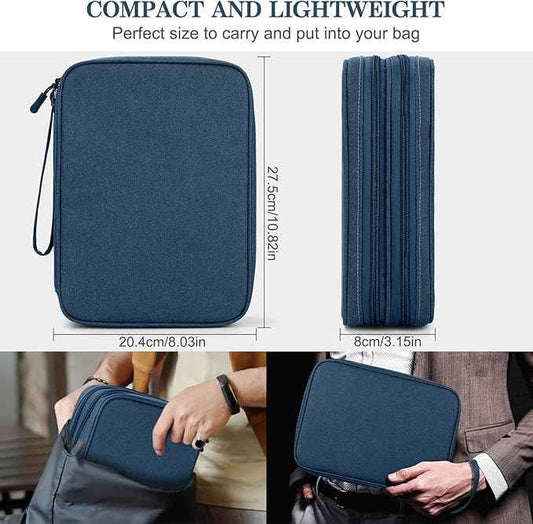 FYY Electronic Organizer, Extra Large Travel Cable Organizer Bag Pouch Portable Waterproof Double Layers All-in-One Storage Bag for iPad, Cable, Power Bank, Laptop Charger for Office/Home, Navy