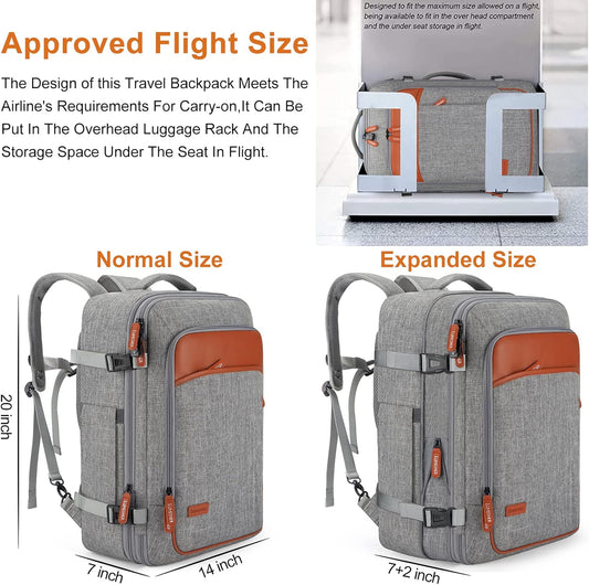 Carry on Travel Backpacks, Extra Large 40L Flight Approved Bag for Men & Women,Expandable Suitcase Backpack With 4 Packing Cubes,Water Resistant Luggage Daypack Business Weekender Bag,Grey