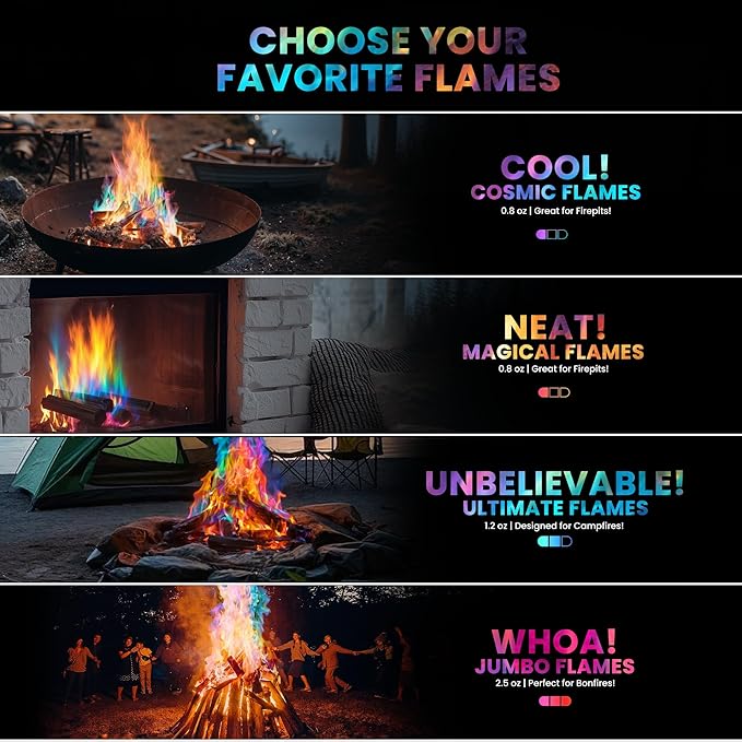 Magical Flames Fire Color Changing Packets Fire Pit, Fire Color Packets for Camping Essentials, Campfire, Bonfire & Fireplaces, Campfire Accessories