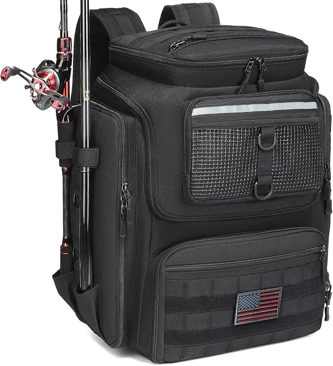 HAMBOLY Fishing Backpack with Rod Holders, 40L Tackle Box Backpack for Fishing Gear, Waterproof Fishing Bag for Men