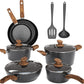 MAISON ARTS Pots and Pans Set Non Stick, 12 Piece Black Granite Kitchen Cookware Induction Compatible, Pot and Pan Sets for Cooking Nonstick