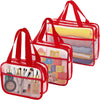 XEWEA Clear Travel Toiletry Bags, 3 Pack TSA Approved Transparent Makeup Bag for Men Women, Large Waterproof PVC Quart Organizer Kit with Zipper for Toiletries Airline Essential,Toy Storage Pouch Red - Roamly
