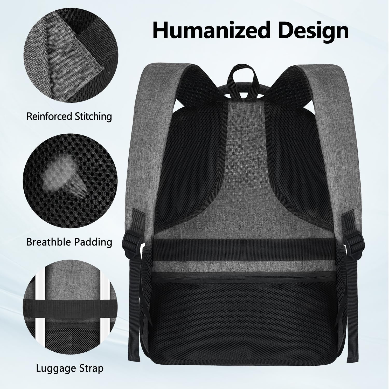 Travel Laptop Backpack, Business Carry on Backpack Flight Approved Backpack, Large Travel Work Backpacks for Men Women with USB Charger Port, Rucksack Bag, Mochila de viaje, Grey - Roamly