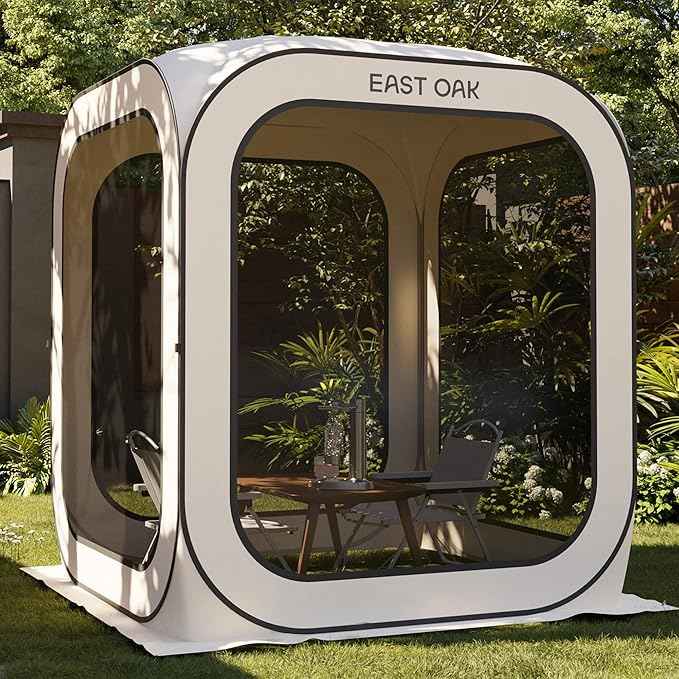 East Oak Screen House Tent Pop-Up, Portable Screen Room Canopy Instant Screen Tent 6 x 6 FT with Carry Bag for Patio, Backyard, Deck & Outdoor Activities, Beige