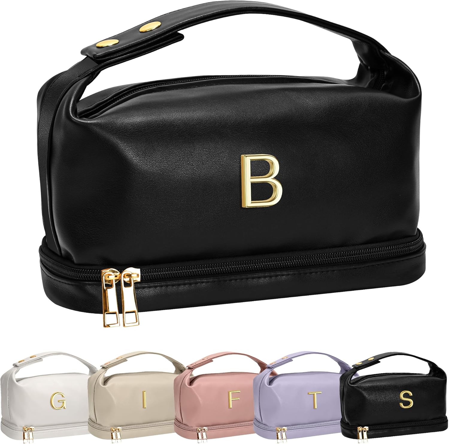 Young Women Gifts, Personalized Makeup Bag with Handle, Cool Gifts for Her Cosmetic Bag with Makeup Brush Organizer, PU Leather Travel Toiletry Bag, Gifts for Friends Female Mom - Roamly