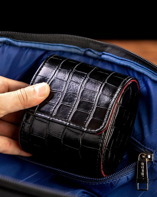 MR.OKAY Single Watch Travel Case- Classic Leather Watch Case With Superb Texture.(Portable Watch Roll Or Organizer For Storage And Display).Festival Gift For Men, All Handcrafted By Artisans.