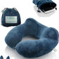 Inflatable Travel Neck Pillow: Extra-Soft, Cushion. for Airplanes, Trains, Cars, Portable Travel Accessory-with Carrying Pouch for Cell Phone and Passport Etc. (Blue 2 Pack)