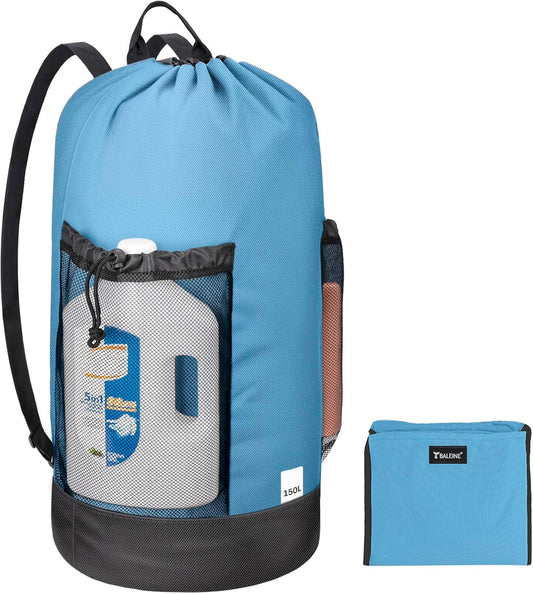 BALEINE 150L Laundry Bag Backpack, 900D Oxford Fabric Large Travel Laundry Bags with Shoulder Straps and 2 Mesh Pockets for College Dorm, Apartment, Laundromat (Blue, 150L)