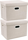 TYEERS Collapsible Storage Bins With Lids, Large Fabric Storage Boxes - 2 Pack - Beige