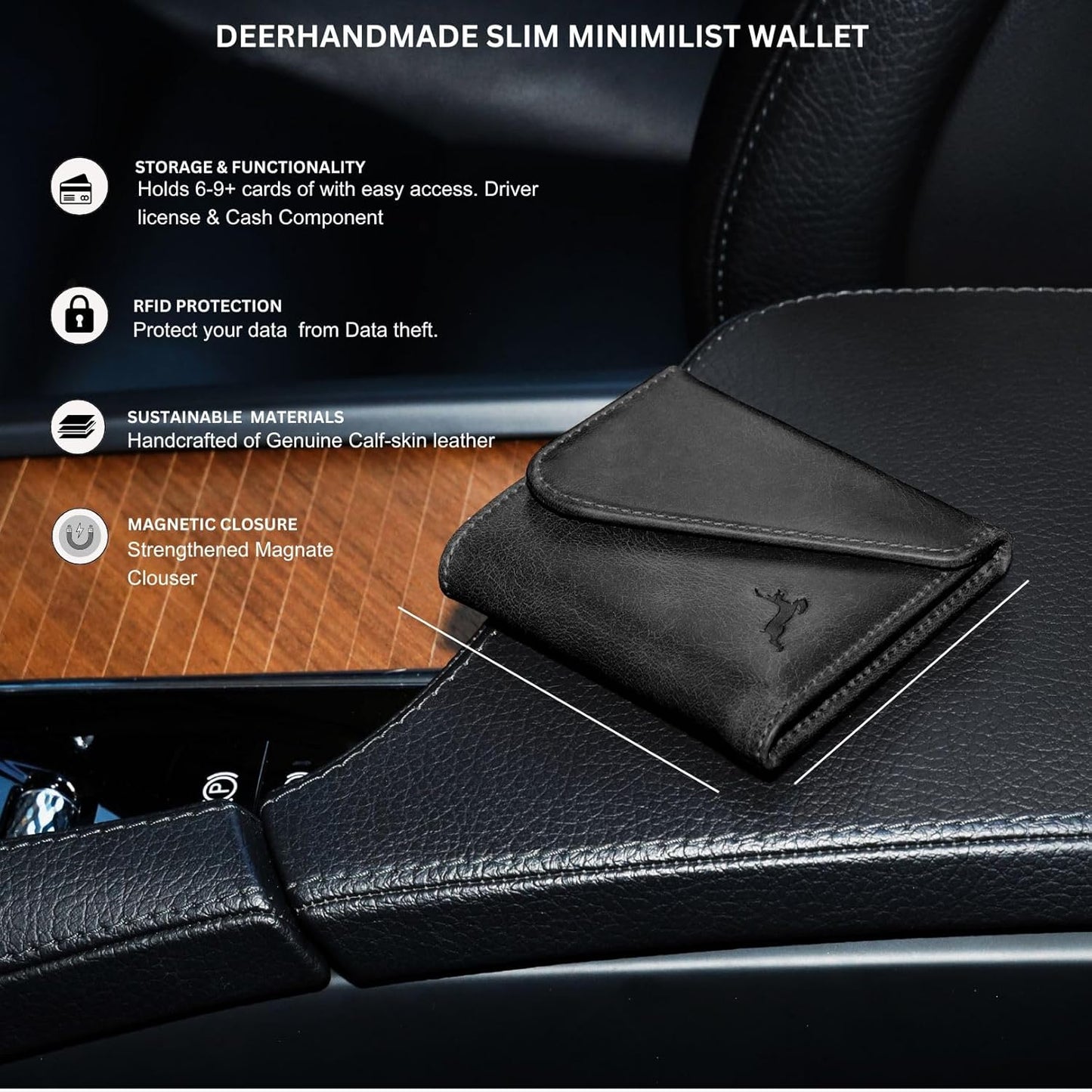 Leather RFID Wallet for Men, Slim Leather Mens Wallet, Handcraft Men's Wallets, Card Cases & Money Organizers, Magnetic Closure Sleek RFID Blocking Thin Mens Wallets with 9-12 Card Slots & Gift Box - Roamly