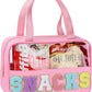 Snack Bag for Travel - Chenille Letter Clear Makeup Bag, Large Preppy Patch Snack Cosmetic Bag with Handle and Zipper, Cute Makeup Pouch Nylon&PVC Waterproof Toiletry Organizer Storage for Women Girls