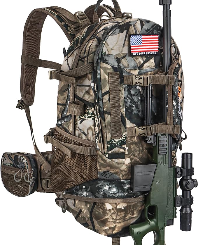 YVLEEN Hunting Backpack, Durable Camo Hunting Packs for Men, Large Capacity Hunting Day Pack for Rifle Bow Gun