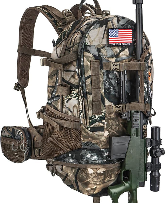 YVLEEN Hunting Backpack, Durable Camo Hunting Packs for Men, Large Capacity Hunting Day Pack for Rifle Bow Gun