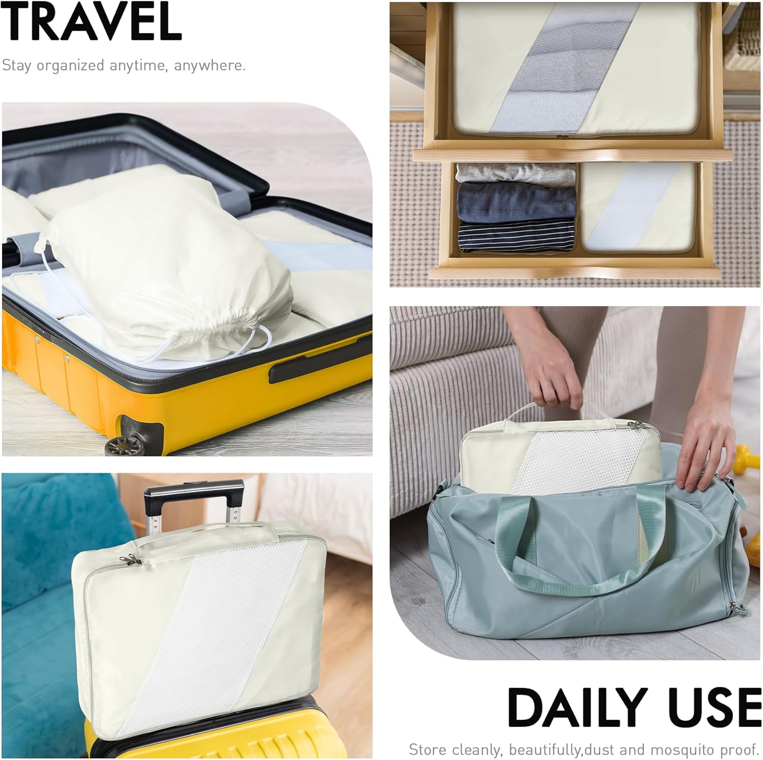 WVM Packing Cubes for Travel, 8 Set Luggage Organizer Bags with Shoe Bag, Toiletry Bag & Laundry Bag, Travel Accessories Essentials Packing Organizer, Beige - Roamly