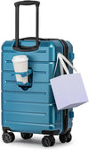 KYME Carry On Luggage 22x14x9 Airline Approved with Cup Holder Hardside Carry On Suitcase with Spinner Wheels TSA Lock Hardshell 22 inch Travel Rolling Luggage for Women Men Blue