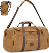 Vintage Canvas Duffle Bag, 50L Genuine Leather Travel Duffel Backpack Multifunctional Overnight Weekender Bag with Shoes Compartment Men (Coffee) - Roamly