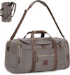 Vintage Canvas Duffle Bag, 50L Genuine Leather Travel Duffel Backpack Multifunctional Overnight Weekender Bag with Shoes Compartment Men (Grey) - Roamly