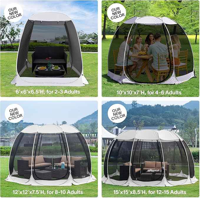 Alvantor Pop Up Screen House Gazebo with Mosquito Netting, Instant UV Resistant Sun Shelter for Patio & Backyard, Portable Canopy Tent for 2-10 Person