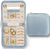 Vlando Velvet Travel Jewelry Case, Jewelry Travel Box for Women, Travel Jewelry Organizer, Small, Portable Jewelry Boxes with Mirror - Blue