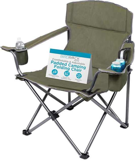 Internet's Best XL Padded Camping Folding Chair - Cooler Bag - Outdoor - Sports - Insulated Cup Holder - Heavy Duty - Carrying Case - Beach - Extra Wide - Quad
