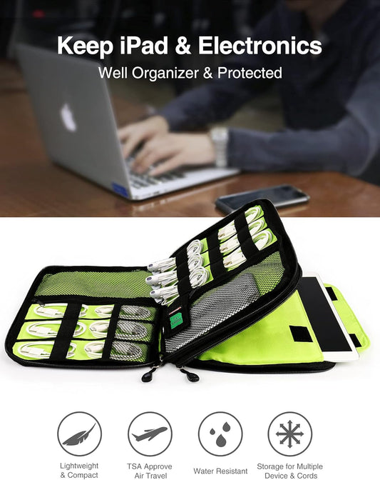 Luxtude Electronics Organizer, Portable Cable Organizer Bag for iPad 7.9'', Double Layer Travel Tech Bag&Cord Storage, Compact Cord Case&Charger Pouch,Electronics Carring Case for Phone/USB/SD