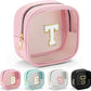 YOOLIFE Mini Birthday Gifts for Women - Personalized Cute Pink Initial Clear Makeup Bag Make Up Bag Travel Bag for Mothers Day Gifts Teacher Sister Friend Female Girlfriend Wife Teen Gifts Party Bag T