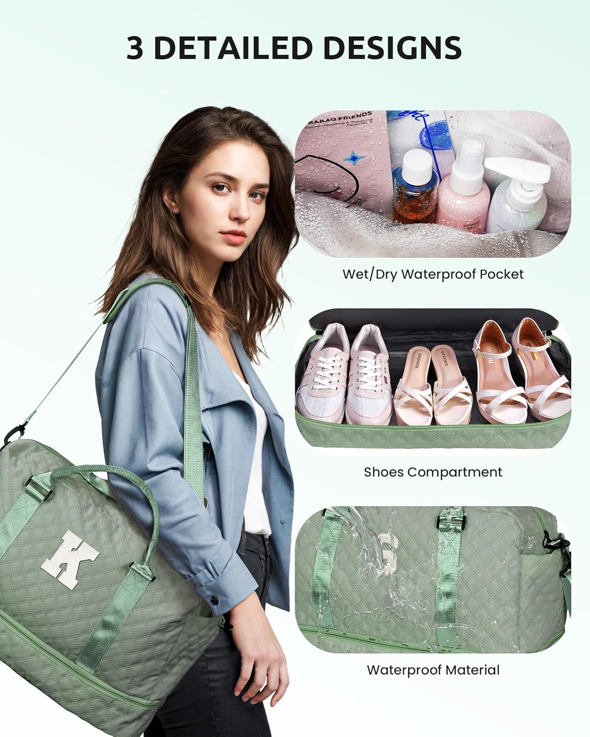 Tween Girls Gifts, Birthday Gift-Initial Travel Bag with Shoe Compartment, Personalized Weekender Bag, Girl Overnight Bag, Engagement Gifts, Letter Travel Bag with Makeup Bag (Letter G) - Roamly