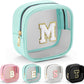YOOLIFE Initial Make Up Bag Travel Toiletry Bag, Clear Makeup Bag Preppy Cosmetic Bags Organizer Travel Essentials Gifts for Women Teen Girlfriend Teacher Teen Gifts Party Bag Small Makeup Bag Blue M