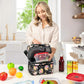 OPUX Lunch Box For Women, Insulated Large Lunch Bag Adult Work, Double Decker Lunchbox Meal Prep, Dual Compartment Leakproof Lunch Cooler, Soft Lunch Pail Tote for Girls Kids School, Floral Black 12L