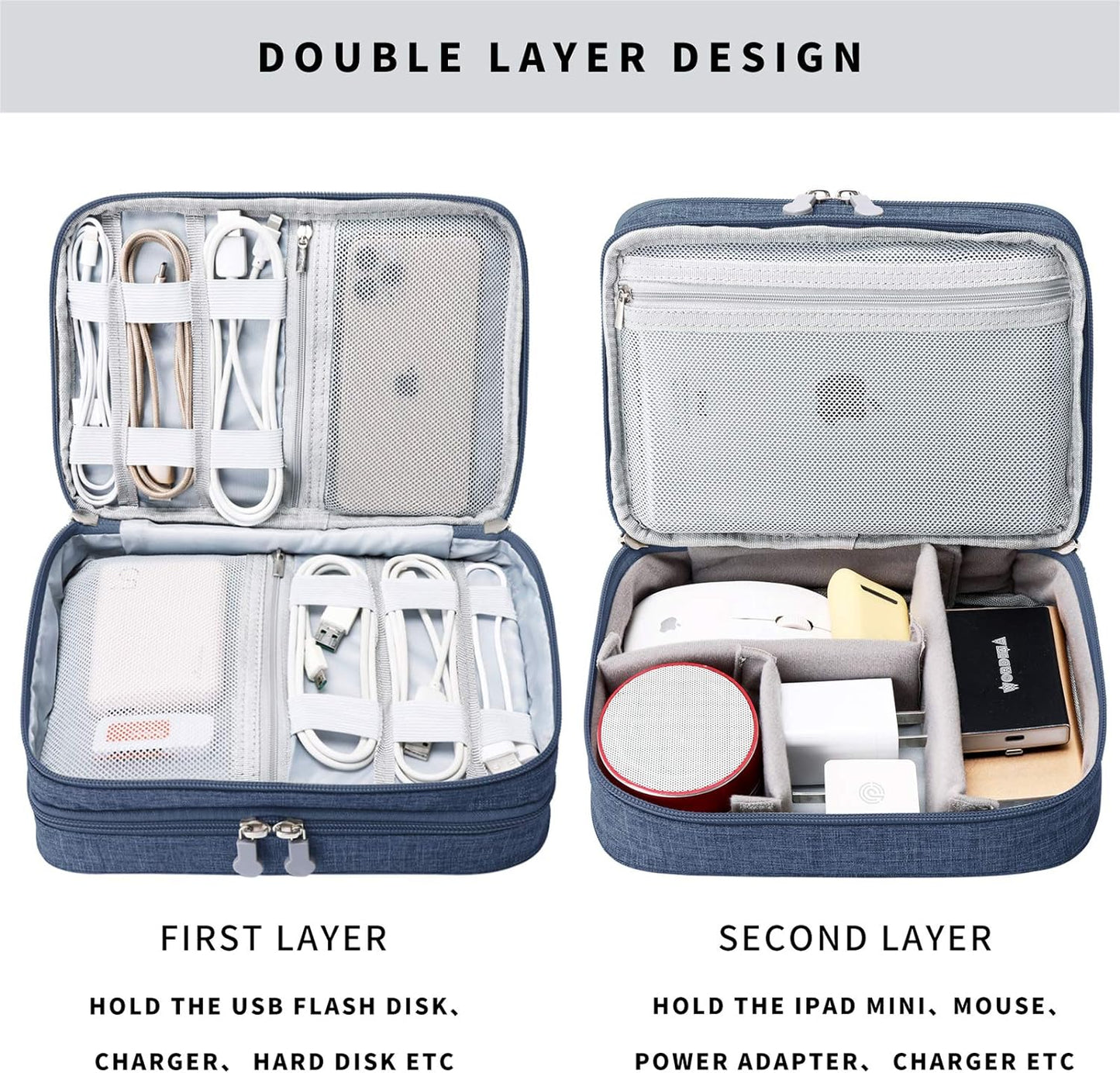 mygreen Electronic Organizer Travel Cable Organizer Bag for Hard Drives, Cables, Charger, Phone, USB, SD Card Dark Blue