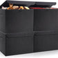 Large 22 Quart Linen Fabric Foldable Storage Bin Cube Organizer Basket with Flip-Top Lid & Handles, Clothes Blanket Box for Home, Office, Closet, Black, 4 Pack 14.6 x 9.5 x 9.5”